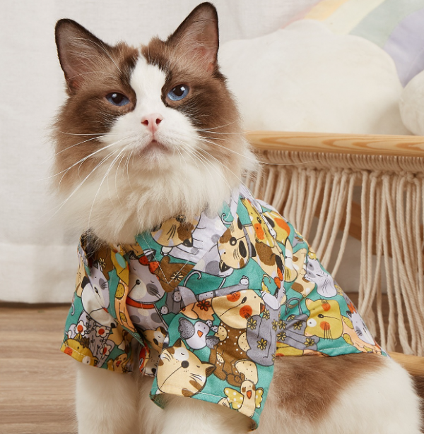 Baju kucing dengan motif hewan lucu